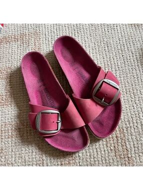 Birkenstock Pink Suede Madrid Adjustable Buckle Slide Sandals 38